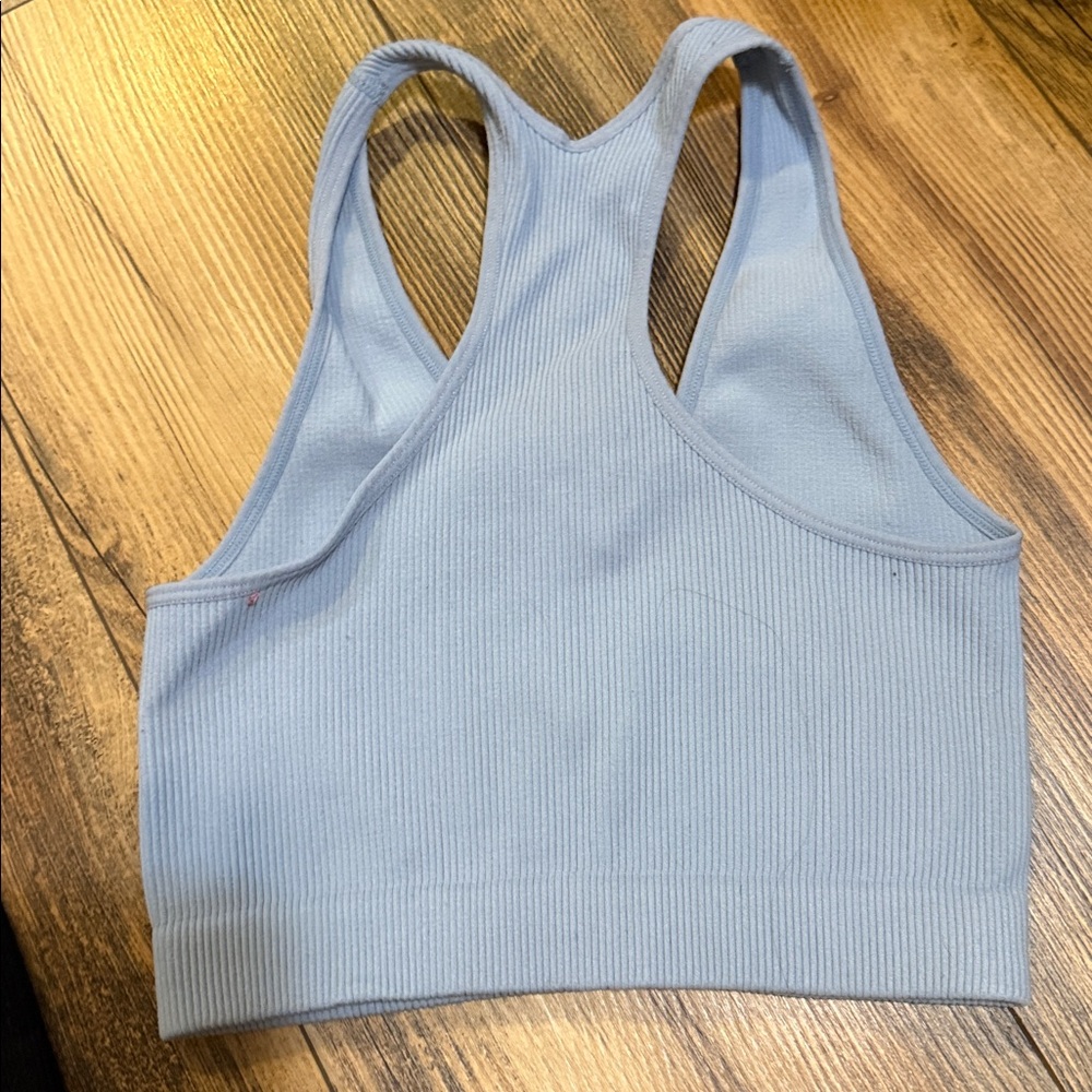 Zenana Ribbed Racerback Bralette — Light Blue & Black. - Picture 3 of 4